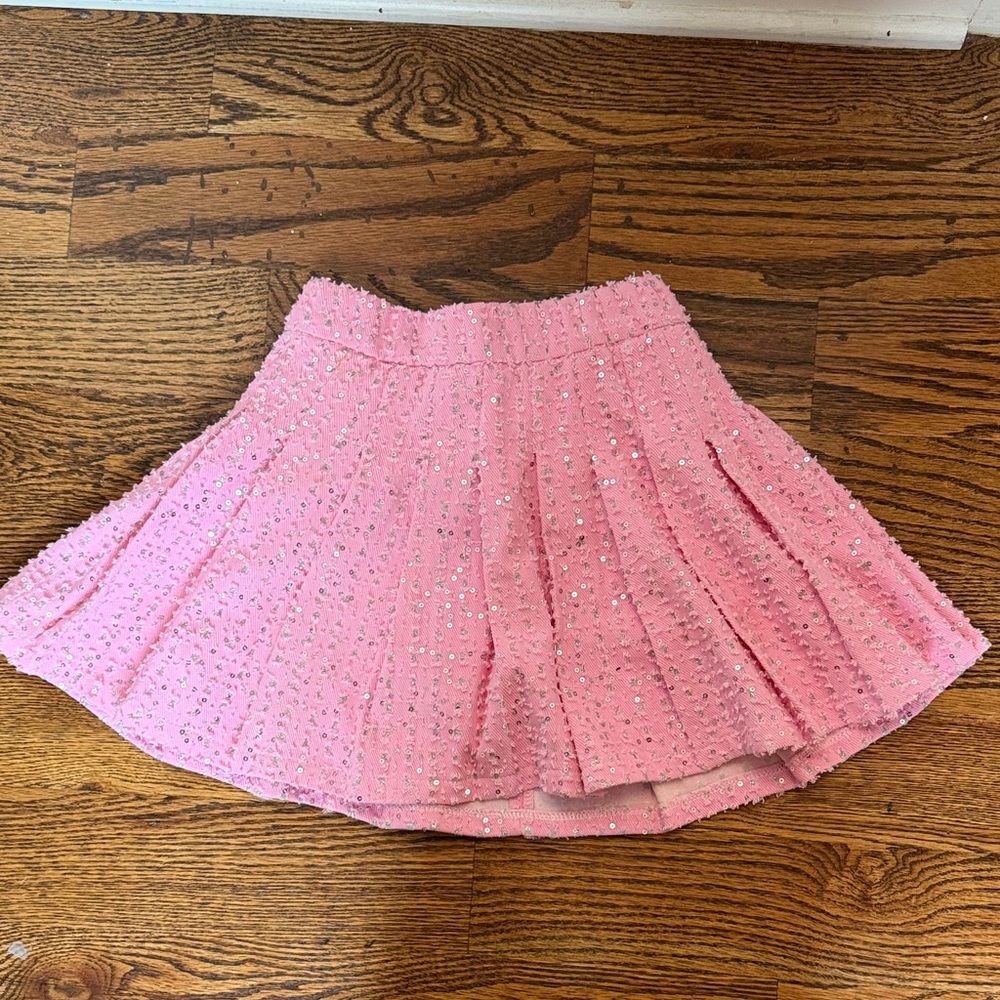 Lola and the boys - CONFETTI DENIM SEQUIN PLEATED SKIRT